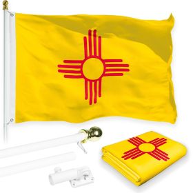 Combo Pack 6 Ft Tangle Free Spinning Flagpole White New Mexico NM State Flag 3x5 ft Printed 150D Brass Grommets (Flag Included) Aluminum Flag Pol