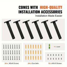 6 PCS Matte Black Heavy Duty Shelf Brackets - 12x4x1.6 Inch Steel, 5mm Thick, 160lbs Capacity for Floating Shelves, Garage & Workshop