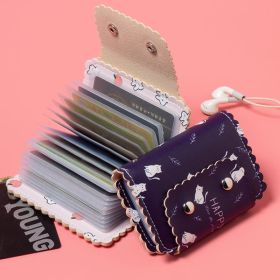 Cartoon Print Credit Card Holder, Flap Button Clutch Card Bag, Casual Purse With Multi Card Slots (Color: Purple Cat)