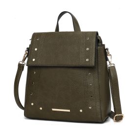 MKF Collection Elke Vegan Leather Women Convertible Backpack Bag by Mia K (Color: Olive, Material: Vegan Leather)