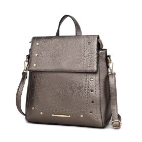 MKF Collection Elke Vegan Leather Women Convertible Backpack Bag by Mia K (Color: Pewter, Material: Vegan Leather)