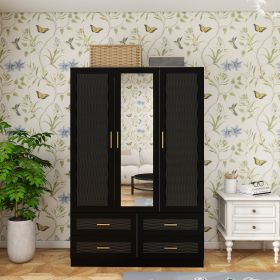 Wooden Armoire Wardrobe Closet with 3 Doors Hanging Rods 4 Drawers Shelves Large Capacity Clothes Storage Cabinet Organization for Bedroom Black (size: YG-62)