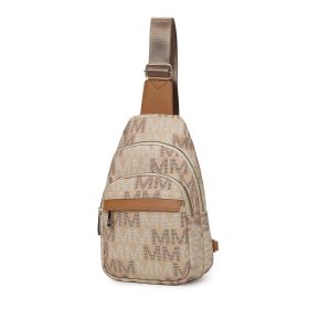 MKF Collection Helaena M Logo Printed Vegan Leather Women Sling Bag by Mia K (Color: Beige, Material: Vegan Leather)