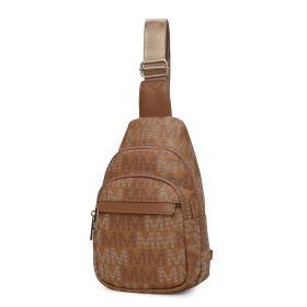 MKF Collection Helaena M Logo Printed Vegan Leather Women Sling Bag by Mia K (Color: Tan, Material: Vegan Leather)