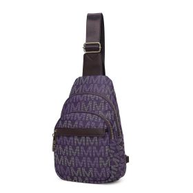 MKF Collection Helaena M Logo Printed Vegan Leather Women Sling Bag by Mia K (Color: Purple, Material: Vegan Leather)