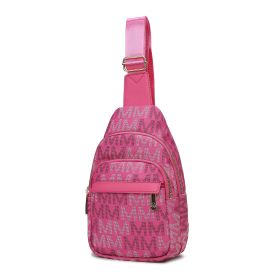 MKF Collection Helaena M Logo Printed Vegan Leather Women Sling Bag by Mia K (Color: Fuchsia, Material: Vegan Leather)