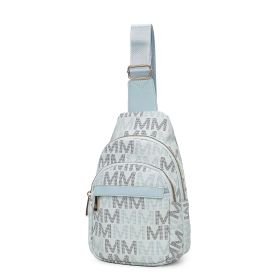 MKF Collection Helaena M Logo Printed Vegan Leather Women Sling Bag by Mia K (Color: Light Blue, Material: Vegan Leather)