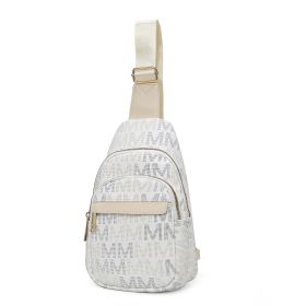 MKF Collection Helaena M Logo Printed Vegan Leather Women Sling Bag by Mia K (Color: White, Material: Vegan Leather)