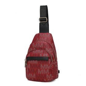 MKF Collection Helaena M Logo Printed Vegan Leather Women Sling Bag by Mia K (Color: Burgundy, Material: Vegan Leather)